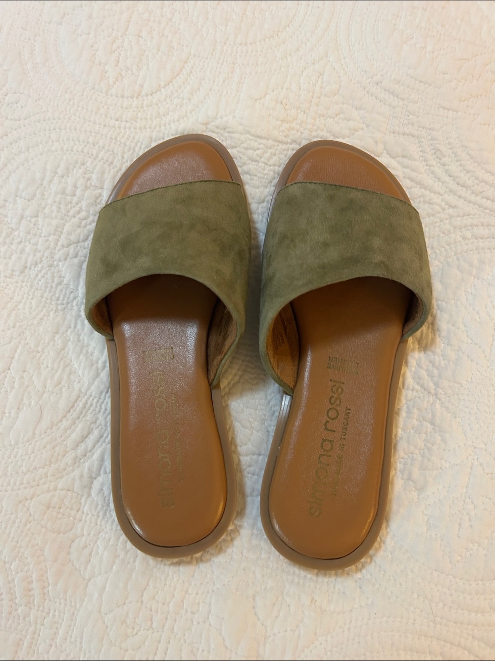Sergio Rossi Olive Green Suede Slide Mules